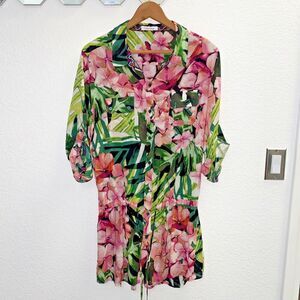 Calvin Klein Swim Dress Cover up Floral Button Front Large